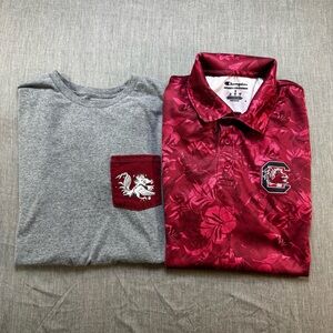 2 Gamecocks SC Polo Shirt Mens Small Hawaiian Floral NCAA Football Red Gray